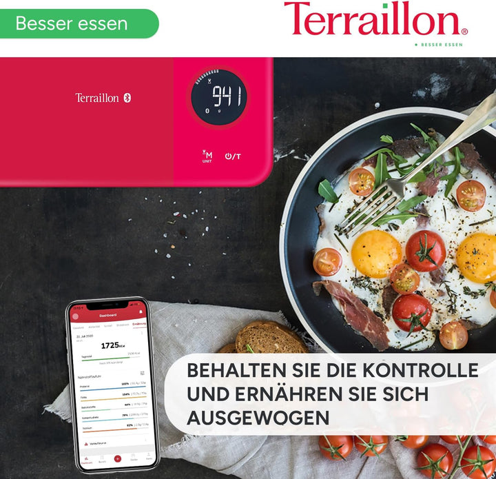 Terraillon Küchenwaage, Mit Smartphone/Tablet verbindbar, Berechnung der Energieaufnahme, Mit Tara-F