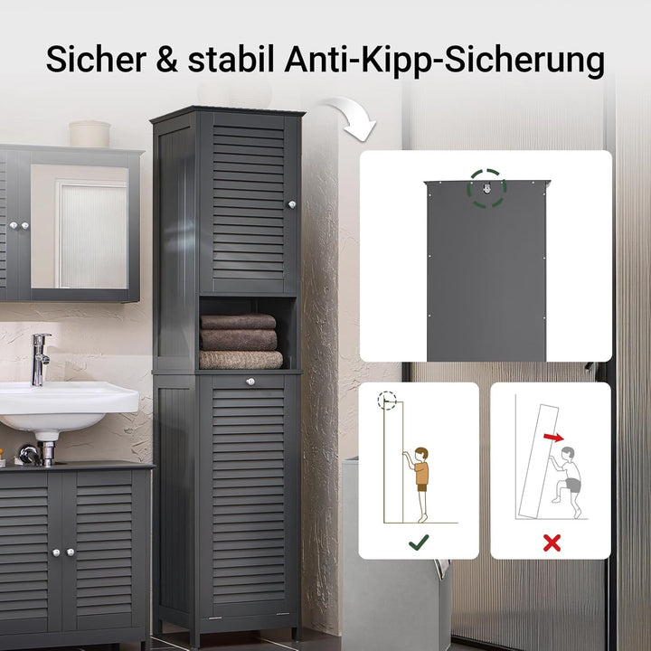 SoBuy Badezimmerschrank Hochschrank mit Wäschekorb Schmaler Badschrank mit Regal, Badmöbel für klein