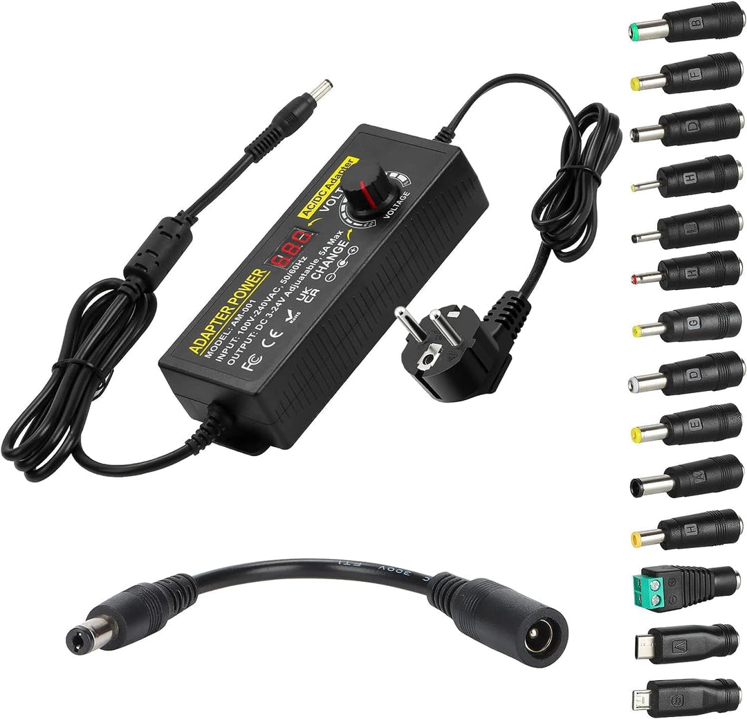 Einstellbares Netzteil, 3V-24V 5A 120W Einstellbares Netzadapter, Universal AC/DC Netzteiladapter,10