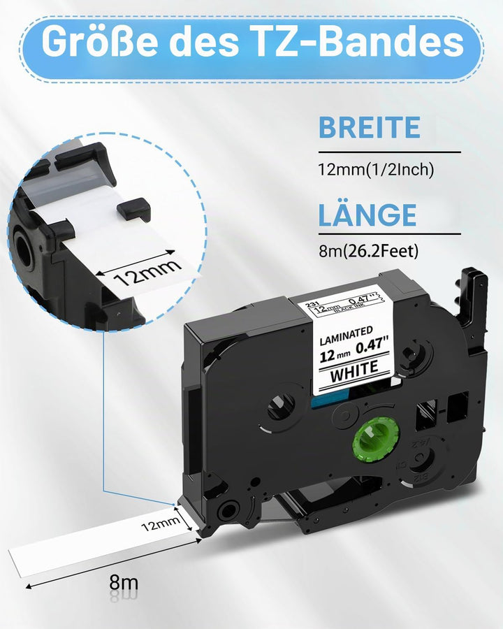 Oozmas kompatibel mit Brother TZe-231 P touch Schriftband als Ersatz für Brother P-touch Bänder 12mm