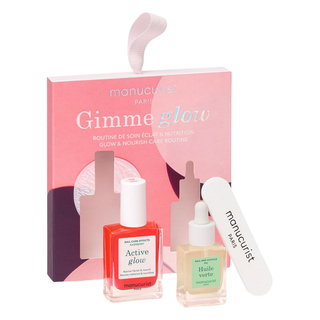 Manucurist Active Glow Himbeer-Geschenkset & grünes Öl – Enthält: 1 Pflege- und Make-up- Nagellack,