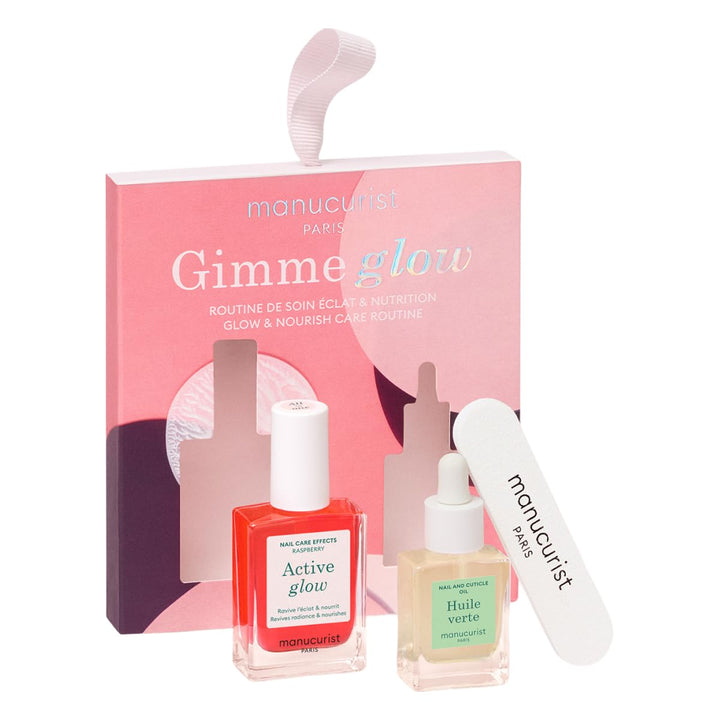 Manucurist Active Glow Himbeer-Geschenkset & grünes Öl – Enthält: 1 Pflege- und Make-up- Nagellack,