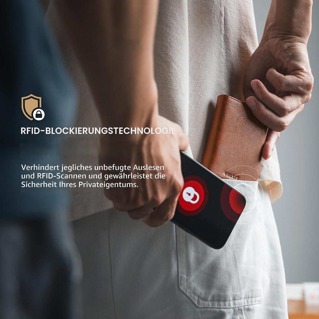 VULKIT Kreditkartenetui RFID-blockierende Pop-Up-Kartentasche aus Echtem Leder mit Geldscheinfach, A