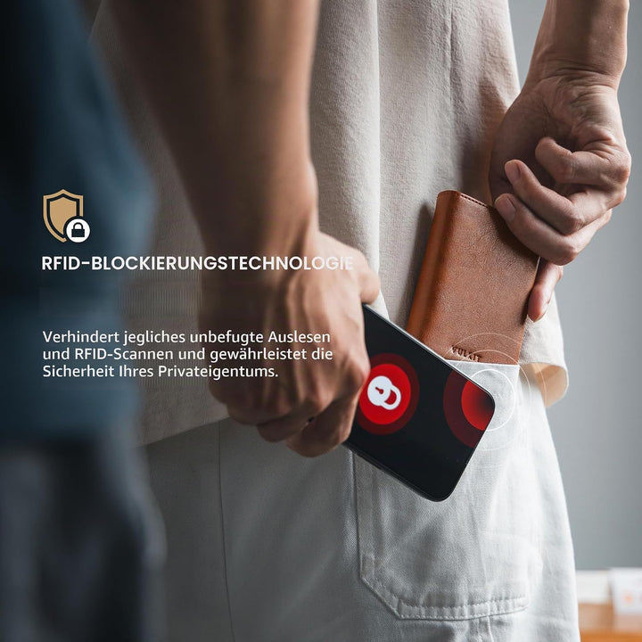 VULKIT Kreditkartenetui RFID-blockierende Pop-Up-Kartentasche aus Echtem Leder mit Geldscheinfach, A