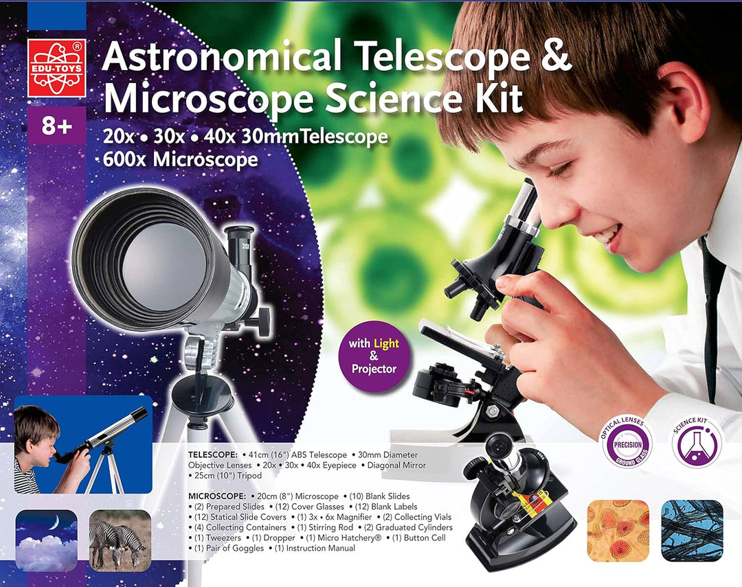 Teleskop und Mikroskop Set für den Einstieg in Kosmus und Mikrokosmos