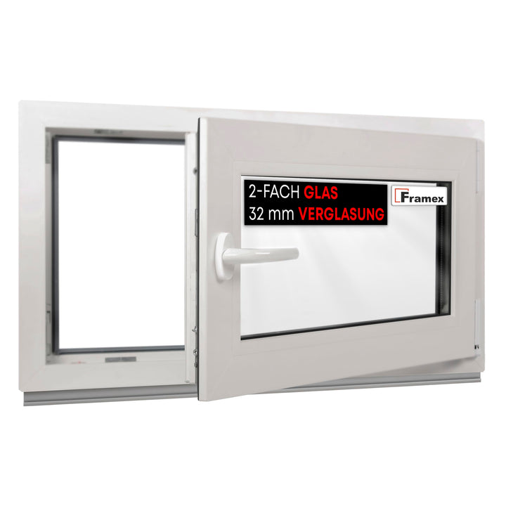 Kellerfenster Fenster Kunststofffenster Weiss Breite x Höhe 120 x 50 cm (1200 x 500 mm) 2-fach (32 m