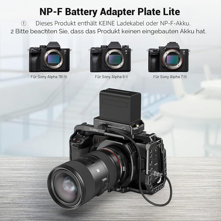 SMALLRIG NP-F Akku Adapterplatte Lite für Sony A7 A9 / BMPCC 4K 6K / GH5 / Z6 Z7, mit 12V DC / 7,4V