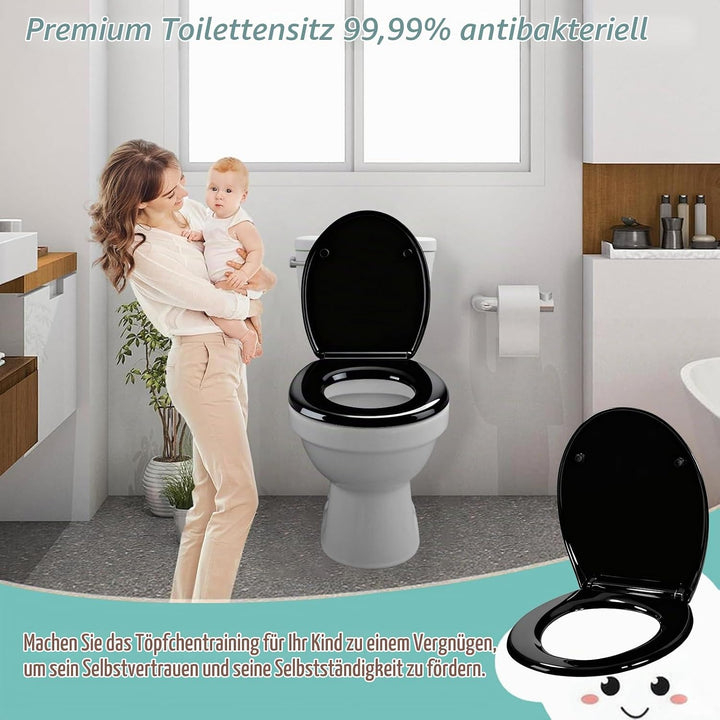 WC Sitz Mit Absenkautomatik,Toilettendeckel Ovale-Form Hochwertige Und Stabile Antibakterieller Toil