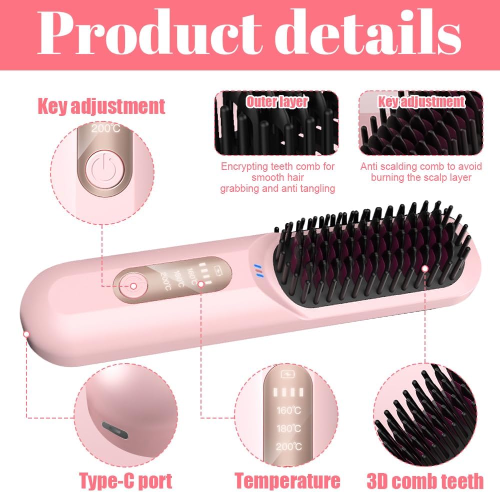 Hojalis Glättbürste Kabellos, 50w Kabellose Glättbürste, Tragbare Bürste Glätten Mit LED Anzeige Und