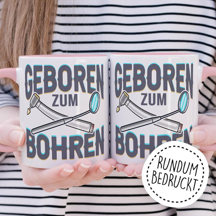 Zahnarzt Tasse mit Spruch – Geschenk geboren zum bohren – Kaffeetasse 330ml aus Keramik – Dentist Ar