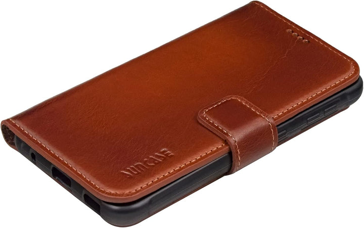 Suncase Book-Style Hülle kompatibel mit Samsung Galaxy Xcover 5 Leder Tasche (Slim-Fit) Lederhülle H