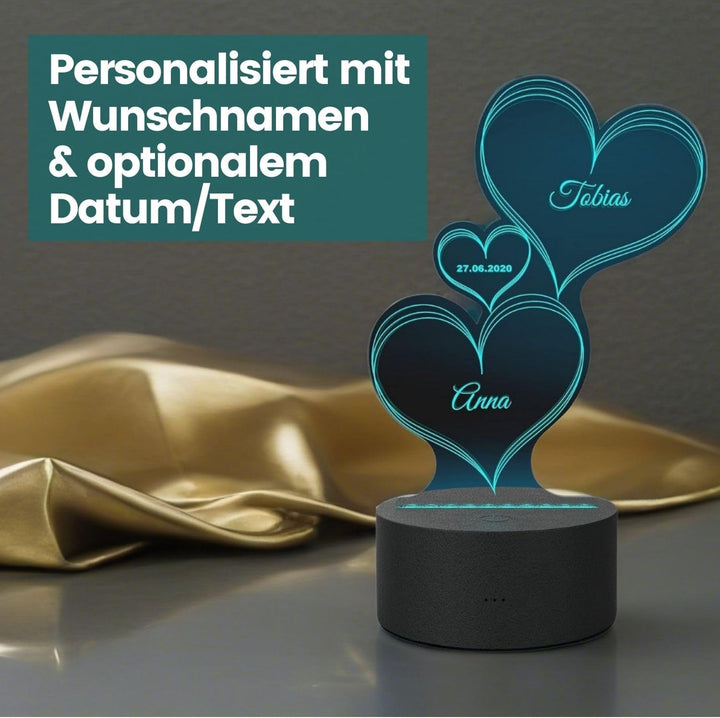 Smyla LED Herz-Leuchte mit Gravur Personalisiert | LED-Herz mit Wunsch-Namen und Datum und Farb-Lich
