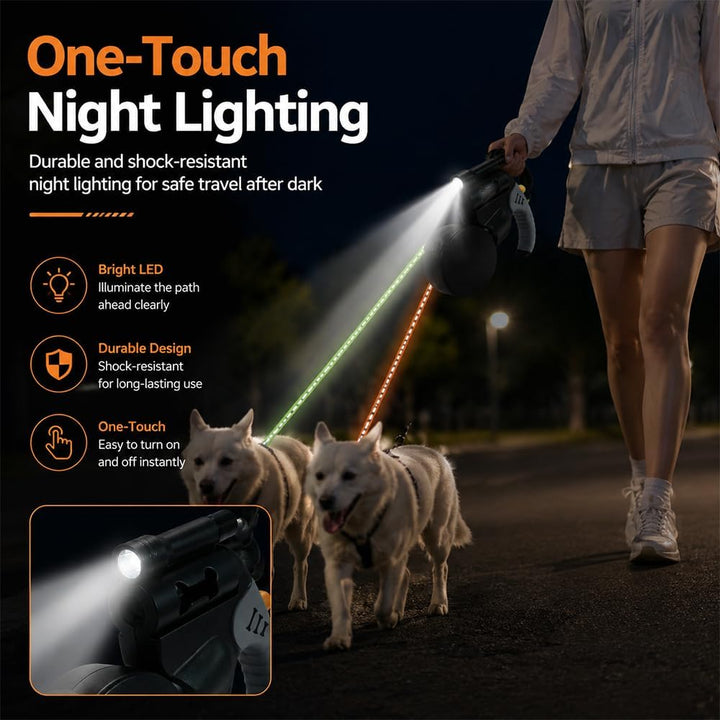 Doppelleine für 2 Hunde Klein, HOVCEH 3 m Hundeleine Flexi mit Licht, Rollleine für Hunde mit 360° D