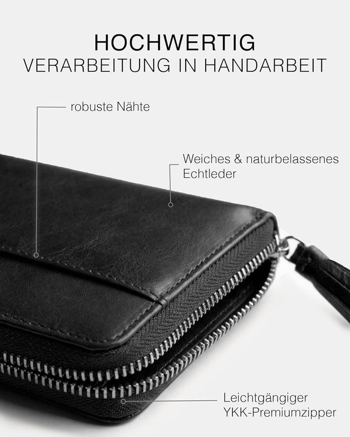 FEYNSINN grosse Geldbörse Damen echt Leder - Portemonnaie Stars - Geldbeutel Damentasche - Ledergeld