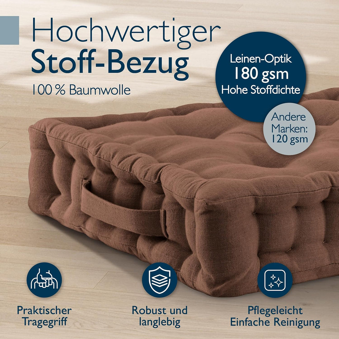 Beautissu 2er Set Bodenkissen Sitzkissen 50x50 cm - Dickes Matratzenkissen 10cm - 100% Baumwolle Stu