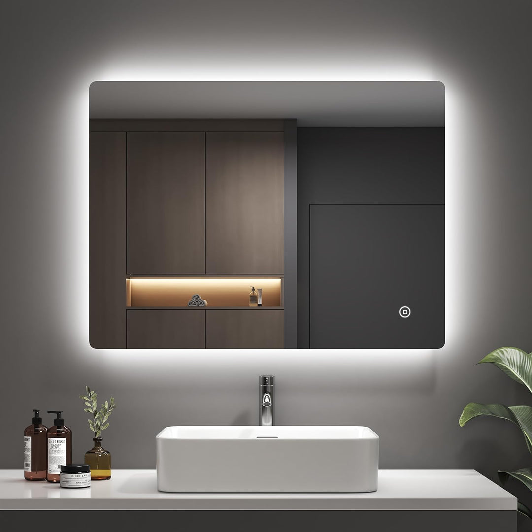 EMKE Badspiegel mit Beleuchtung 60x80 cm, Badezimmerspiegel mit 3 dimmbaren Lichtfarben, Beschlagfre