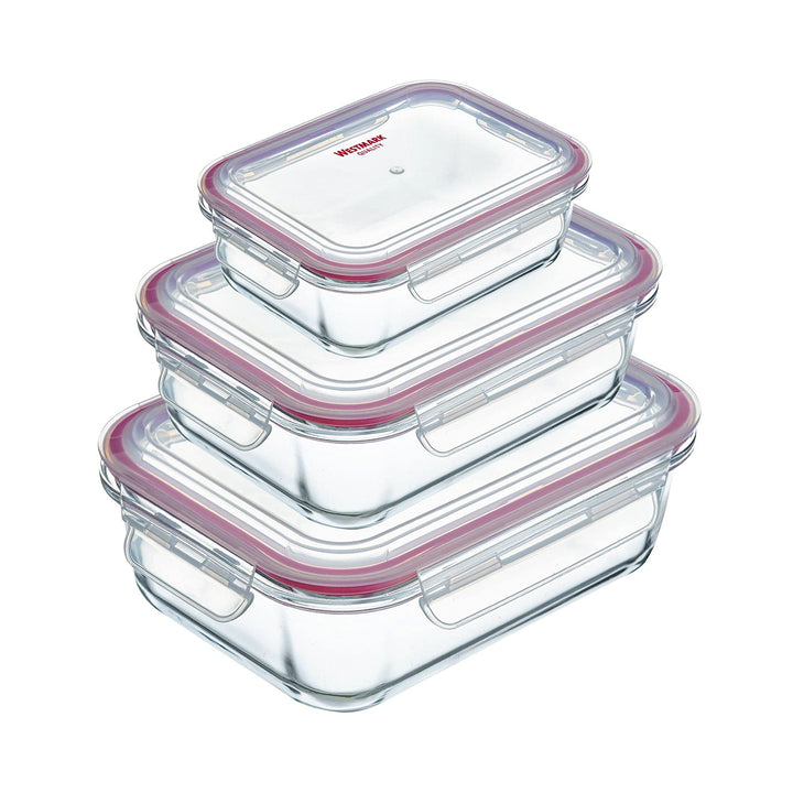 Westmark Glas-Frischhaltedosen-Set, 3tlg., Eckig, Füllvolumen: je 1x 370 ml, 1040 ml und 1520 ml, Gl