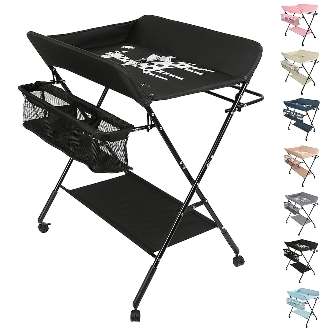Homewell Baby Wickelkombi Wickelkommode, Mobile Wickeltisch Klappbar, mit Wickelauflage, Sicherheits