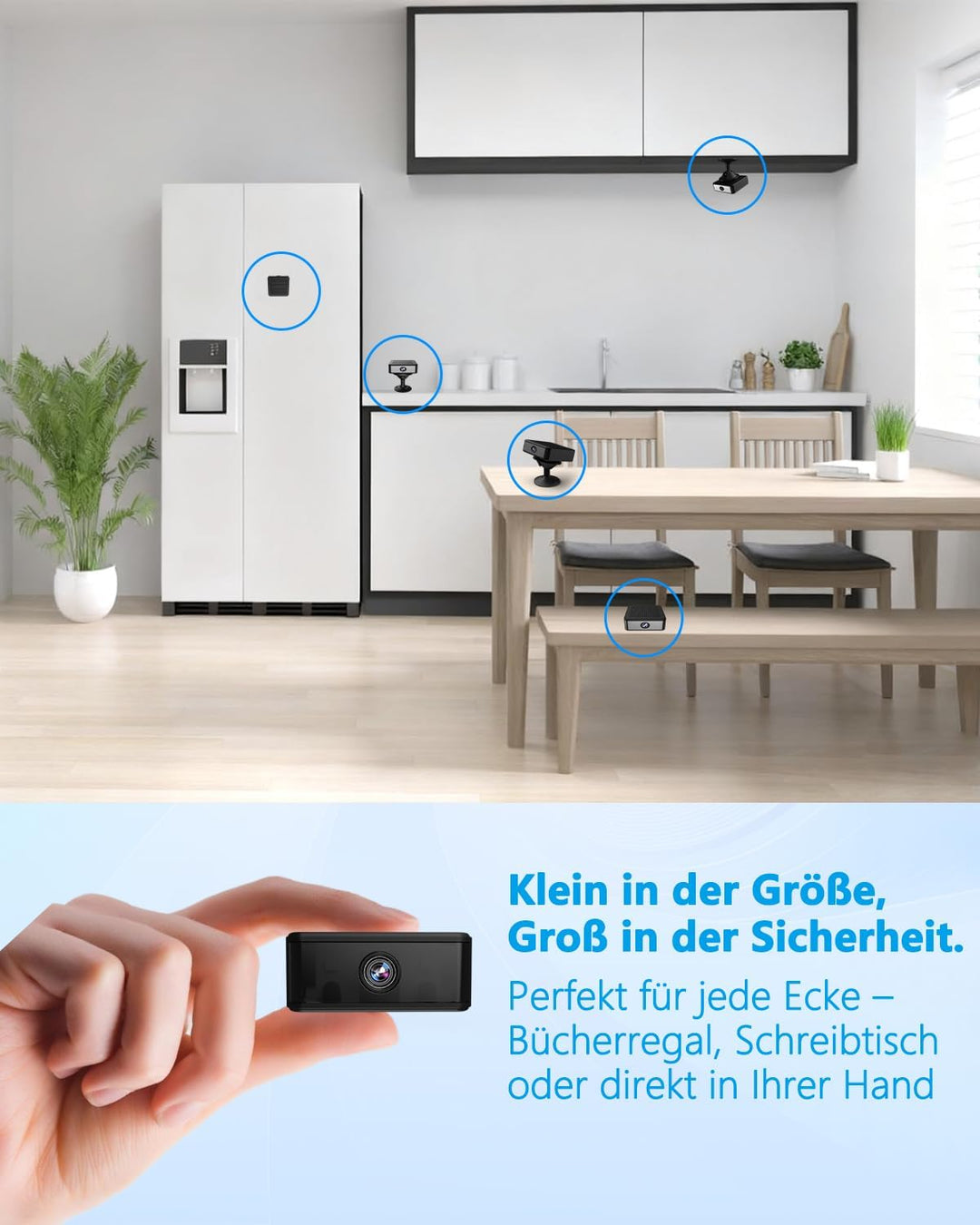 Mini Kamera, Funktioniert mit oder Ohne WLAN, 4K Kamera Überwachung Innen mit Nachtsicht, 6 Stunden