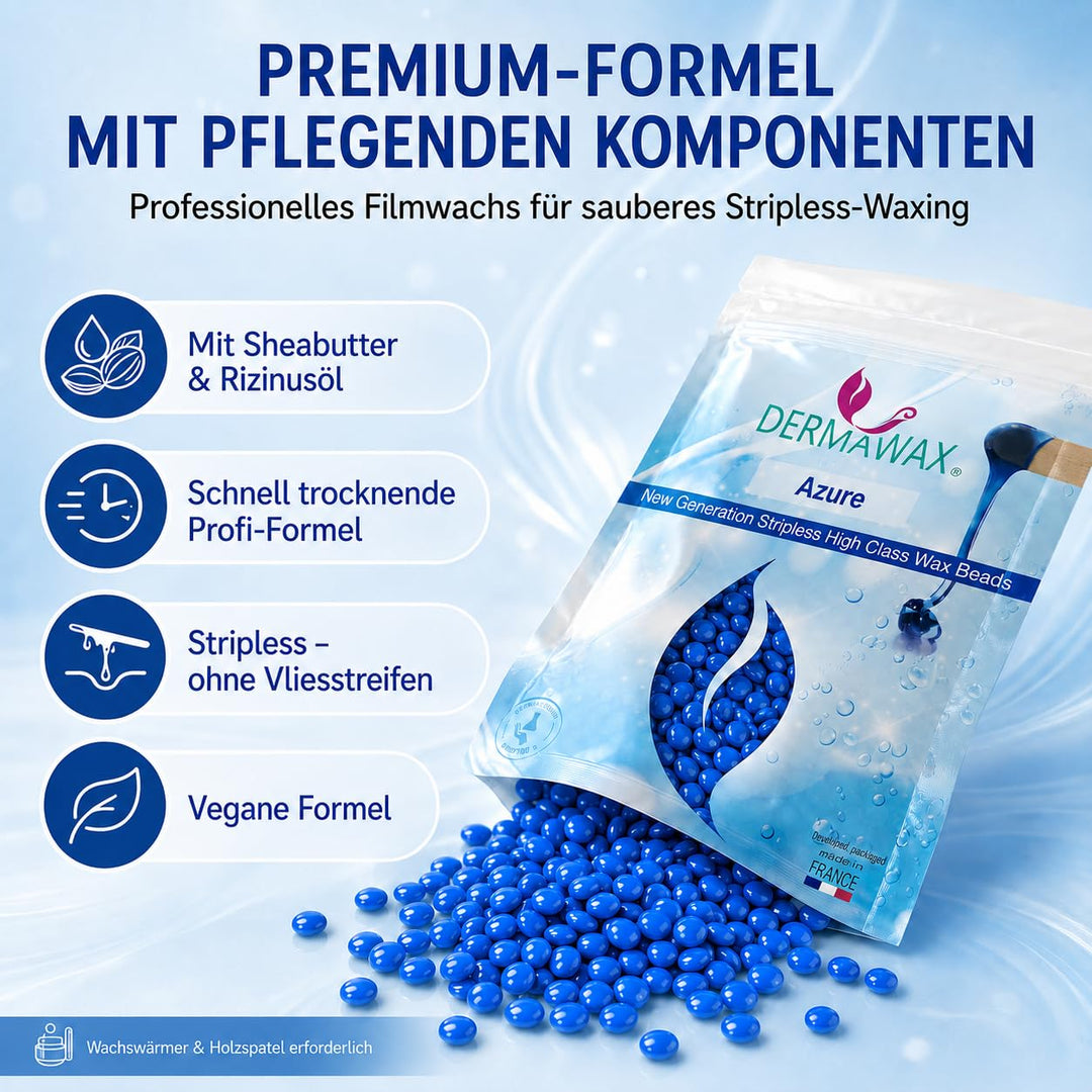 Dermawax 800 Gramm Azure Vegan Waxing Perlen zur Haarentfernung Intimbereich Bikinizone Achseln Rück