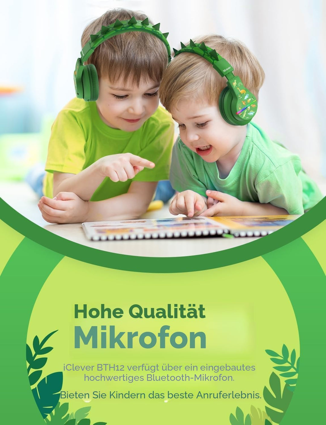 iClever Bluetooth Kinder Kopfhörer, Farbige LED-Leuchten, Kinderkopfhörer Over-Ear mit 74/85dBA Laut