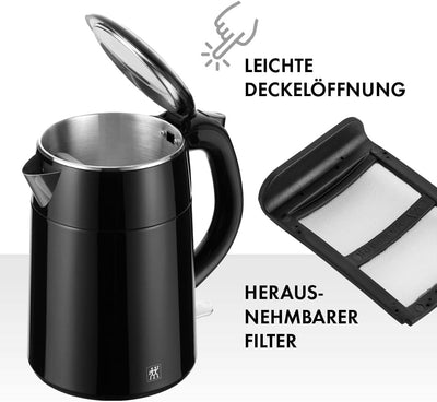 ZWILLING Wasserkocher,1,2 Liter, 1.550-1.850 Watt, Edelstahl/Kunststoff, Schwarz