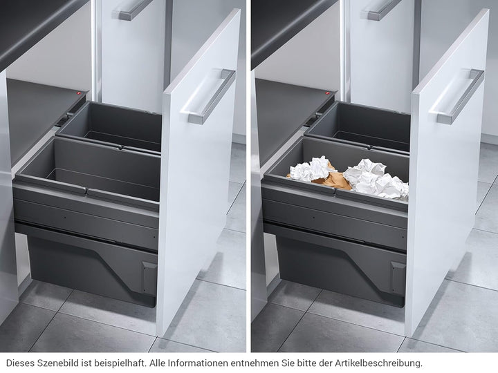 Hailo Abfallsammler 361084 | Cargo 2X 28 Liter | für 60cm Schrankbreite | Einbau Mülleimer Auszug |