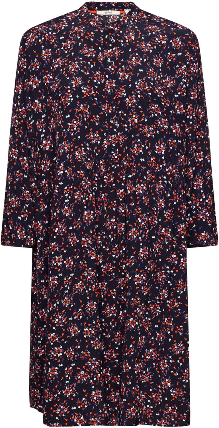 ESPRIT Midikleid aus Webstoff mit Allover-Muster 32 Navy, 32 Navy