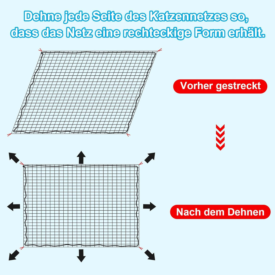 Aystkniet katzennetz für Balkon, 6 x 3 m Katzennetz Drahtverstärkt Schwarz mit 20M Befestigungsseil