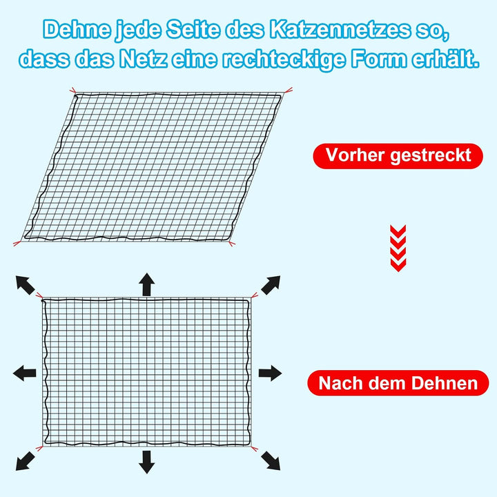 Aystkniet katzennetz für Balkon, 6 x 3 m Katzennetz Drahtverstärkt Schwarz mit 20M Befestigungsseil