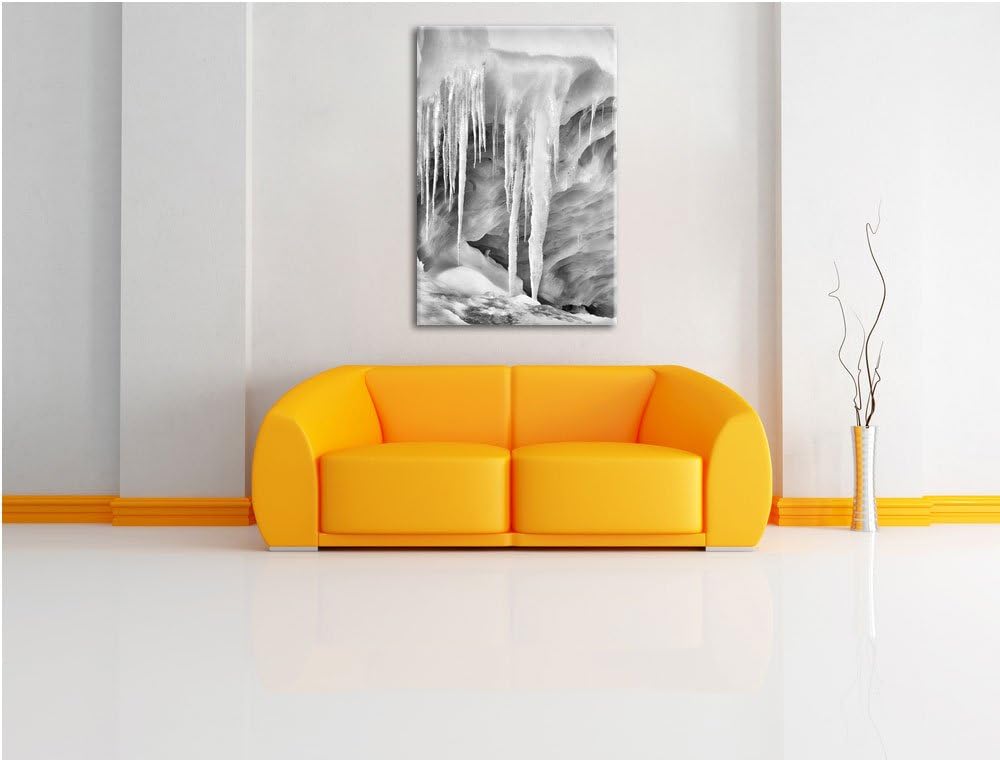 Monocrome, vereiste Höhle, Format: 100x70 auf Leinwand, XXL riesige Bilder fertig gerahmt mit Keilra