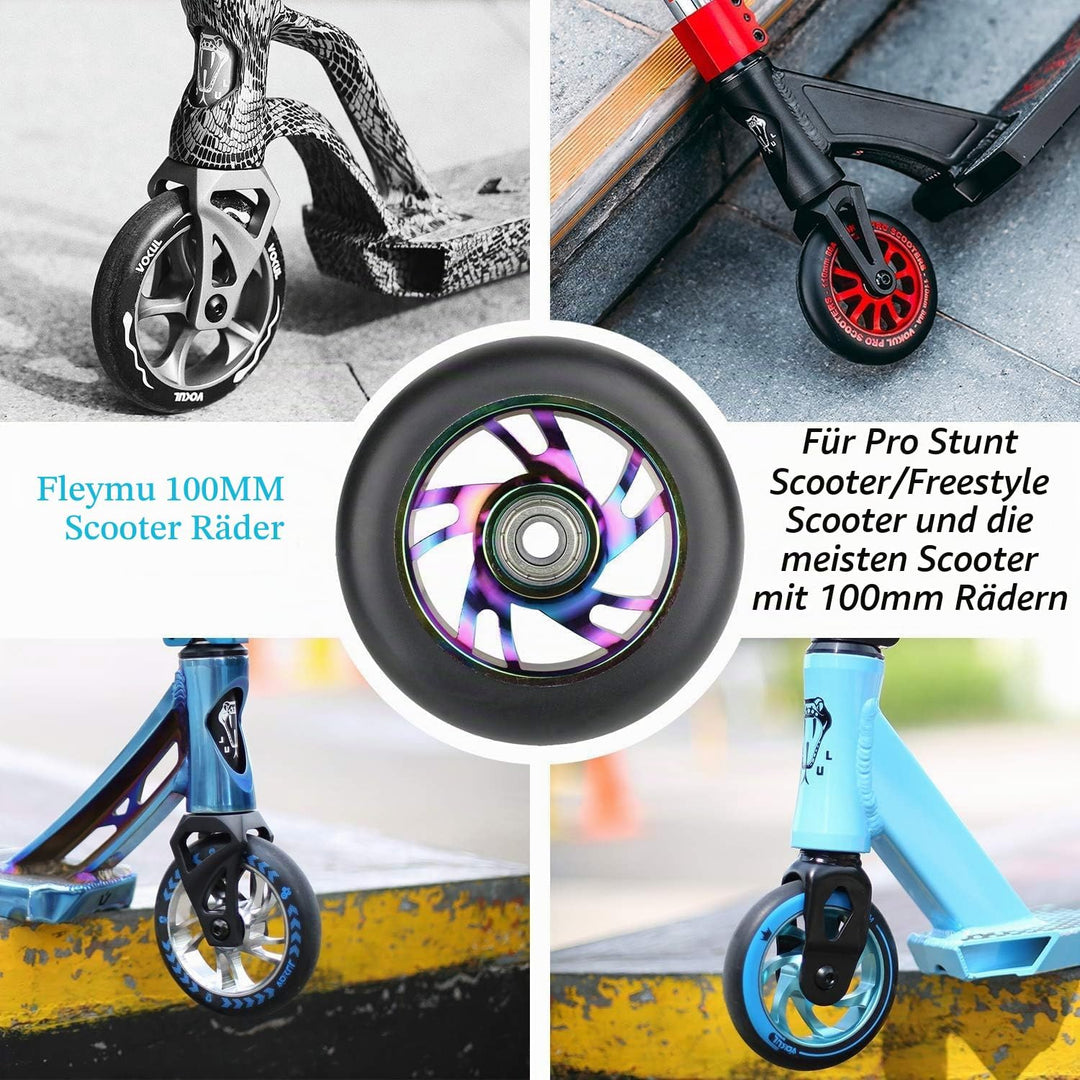 2 Stück Pro Stunt Scooter Rollen 100mm, Stunt Scooter Räder with ABEC-9 Bearings, Thickened PVC Repl