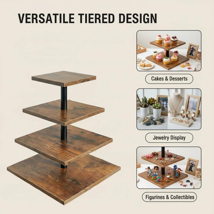4-stöckige Etagere Holz Tortenständer | Cupcake Ständer & Servierständer für Desserts, Gebäck & Obst