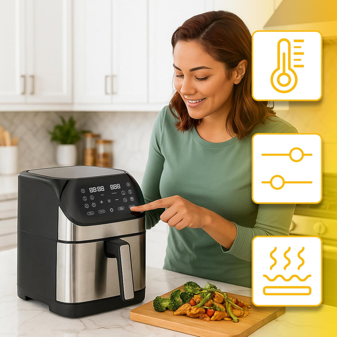Retoo Heissluftfritteuse 8L 1800W Mit Digitalem Touchscreen, 10 Kochprogramme, Einstellbare Temperat