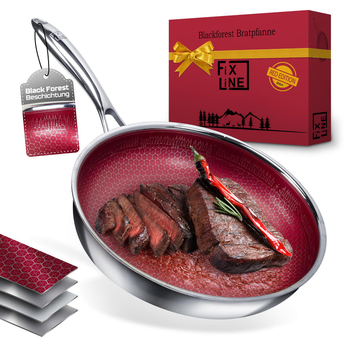 FIXLINE® BLACK FOREST Servierpfanne 28cm - RED Edition - kratzfeste Beschichtung ohne PTFE - alle He