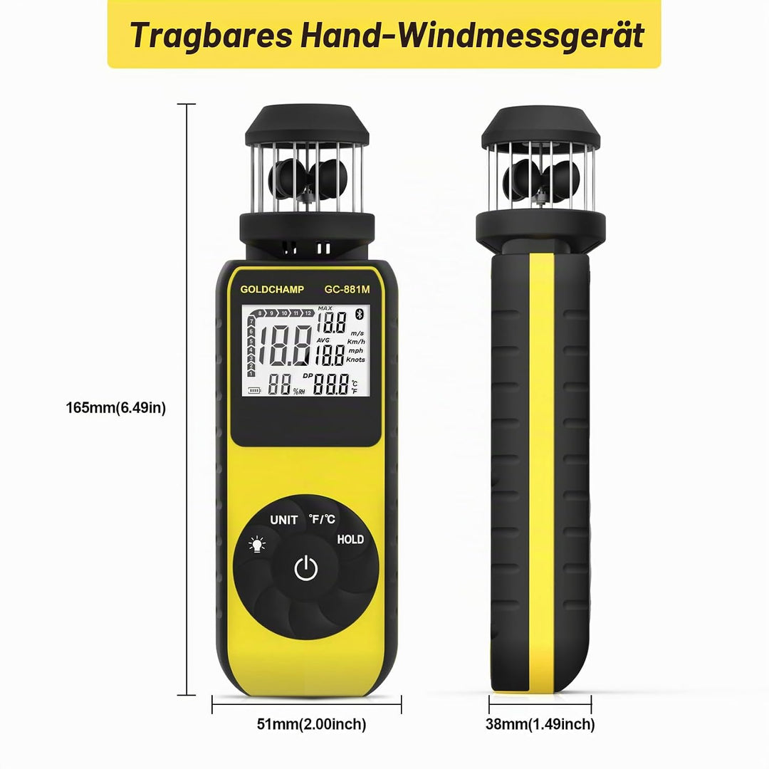 Cup Anemometer, Digitales Windmesser Windmessgerät mit 360°Windrichtung, Windgeschwindigkeitsmesser