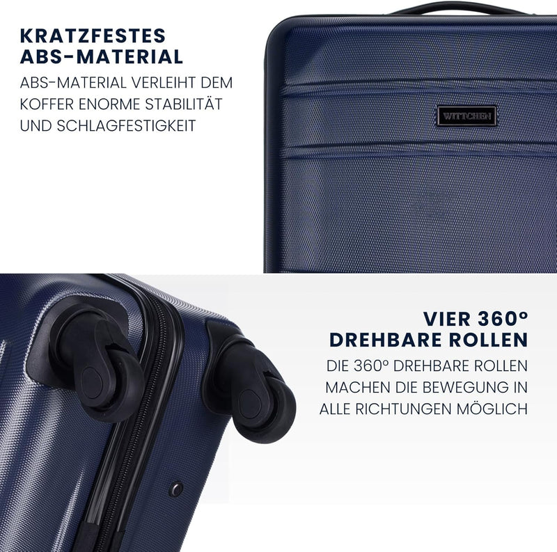 WITTCHEN Mittlerer Koffer Trolley Koffer Reisekoffer aus ABS Hartschalen Trolley 4 Rollen Kombinatio