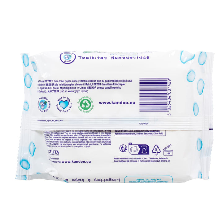 Kandoo Mehrzweck-Toilettentücher, 99% Wasser, Aquas, 60 Stück (Packung mit 5) Kein Parfüm 60 stück (