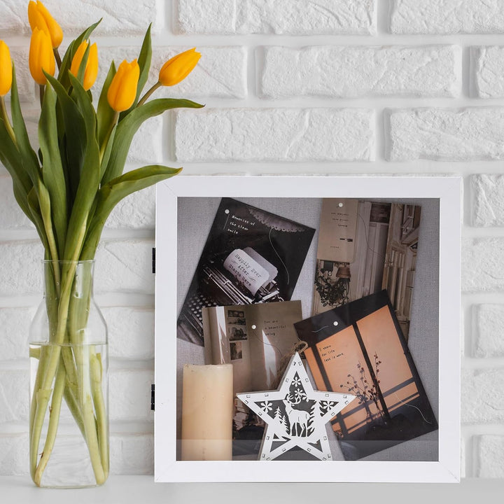 Muzilife 3D Bilderrahmen zum Befüllen mit Glasscheibe 28x28 cm-Tiefer Holz Rahmen Weiss, Objektrahme