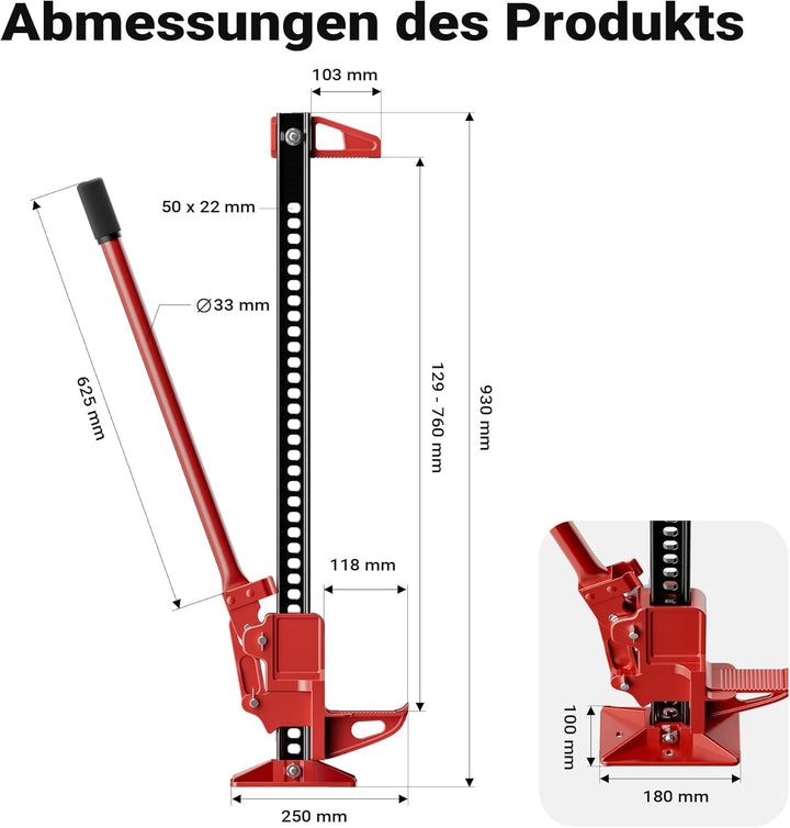 Wiltec Offroad Wagenheber bis 3000 kg max. 76 cm, Farmer Jack für Geländewagen, SUV, ATV und Anhänge