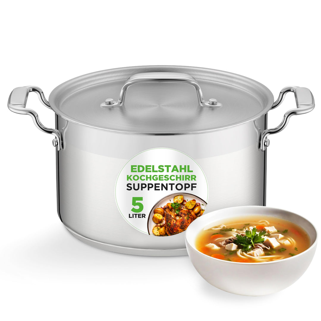 Suppentopf aus Edelstahl, 18/8 Lebensmittelqualität, robust, grosser Suppentopf für Eintopf, Eintopf