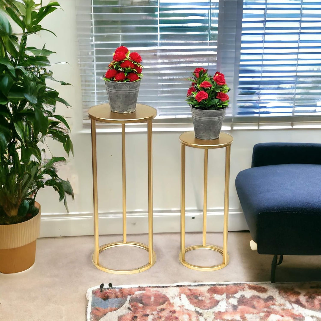 DanDiBo Blumenhocker Metall Gold Rund Blumenständer Beistelltisch 96510 2er Set Blumensäule Modern P