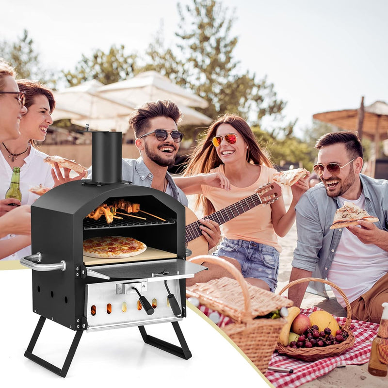 GYMAX Tragbarer Pizzaofen, Pizzabäcker mit klappbaren Beinen & Griffen, holzbefeuerter Pizzagrill mi