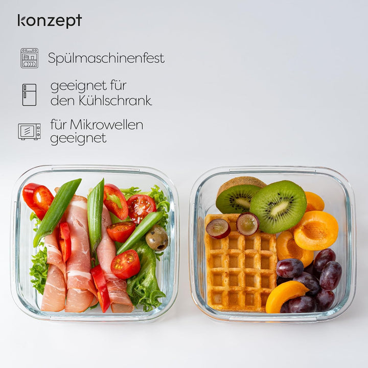 Konzept 11 - Frischhaltedose aus Glas (2 Stk 600 ml) Glasbehälter Mit Deckel für Lebensmittel Set, V