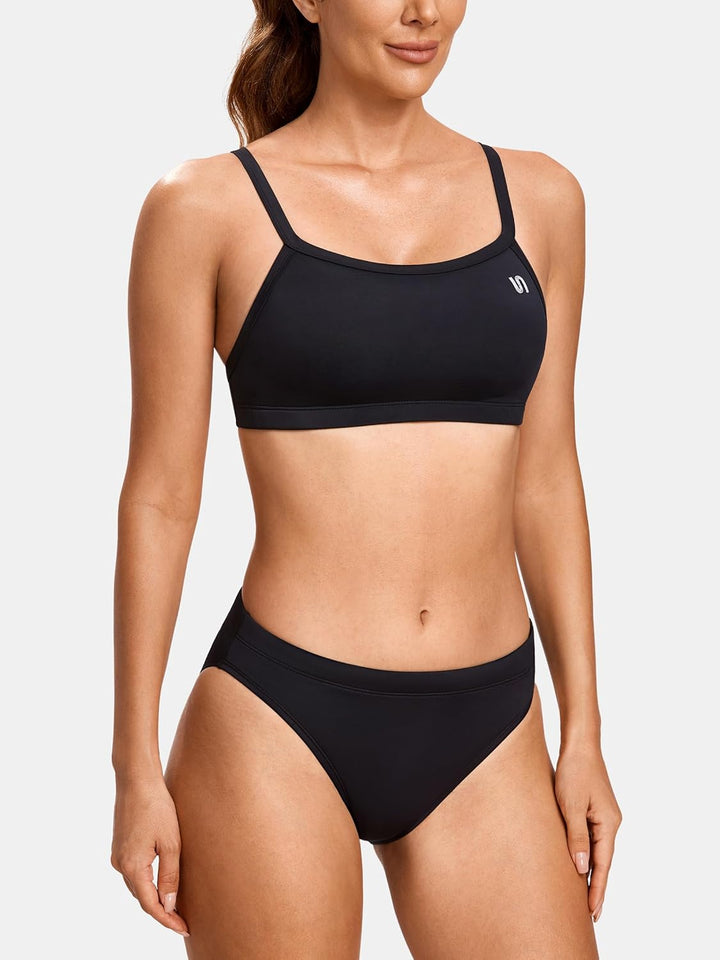 SYROKAN Damen Sport Badeanzug Bikini Set Bikinioberteil mit Licht Gepolstert XXS Schwarz, XXS Schwar