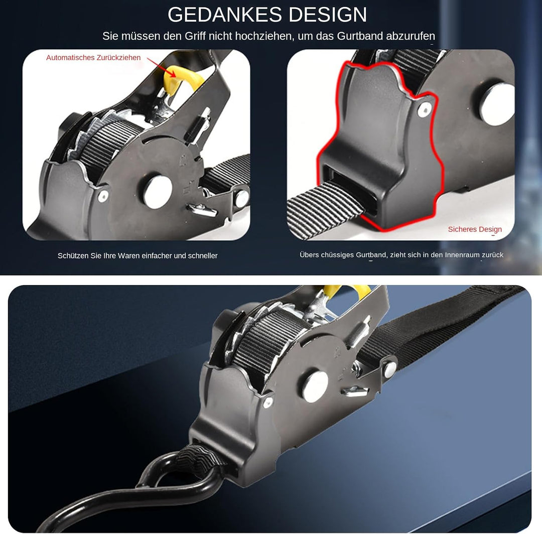 Retractable Ratchet Straps, Auto Retracting Ratcheting Tie Down Belts, 6.69x12.99 Inches Conveneint