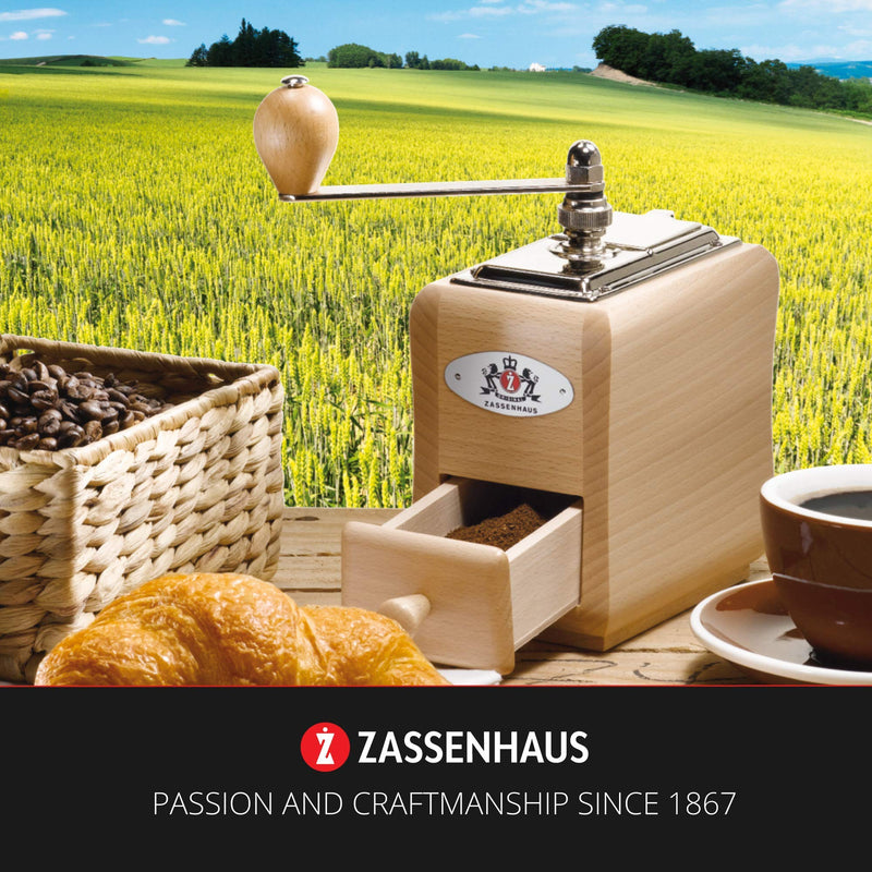 Zassenhaus 040098 Kaffeemühle Santiago, Holz, Natur, 19,8 x 8,9 x 14 cm, Braun, Braun