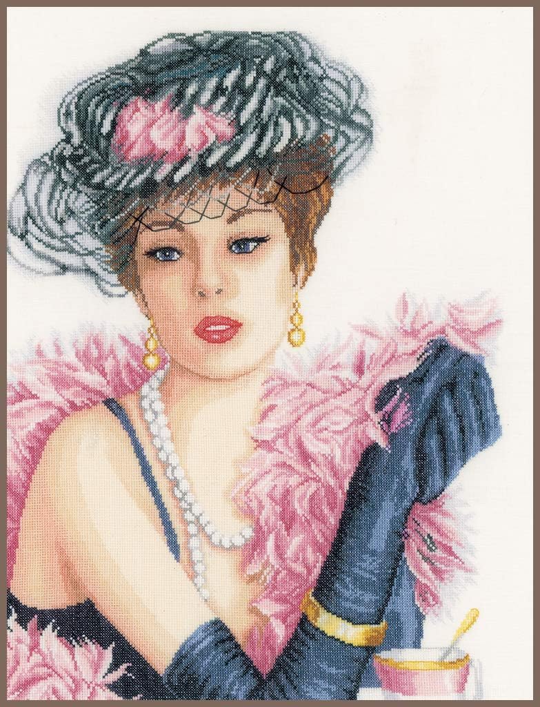 Lanarte Zählmusterpackung Elegante Dame Leinen Kreuzstichpackung, Baumwolle, Mehrfarbig, 36 x 47 x 0