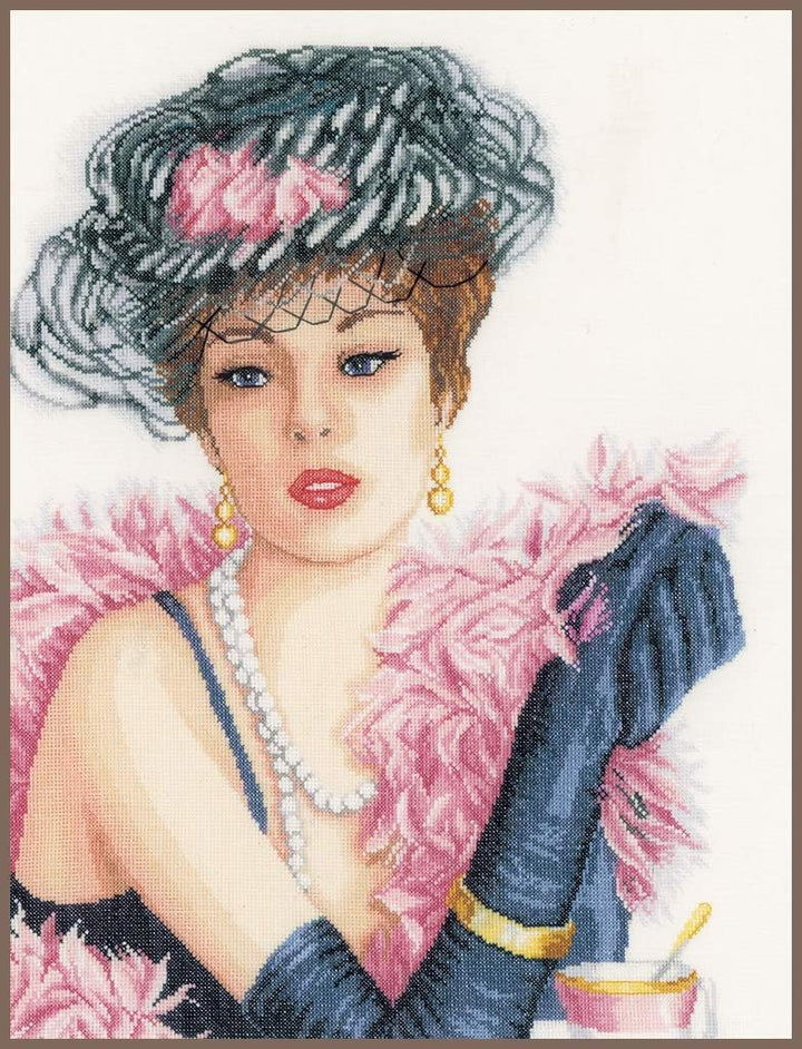 Lanarte Zählmusterpackung Elegante Dame Leinen Kreuzstichpackung, Baumwolle, Mehrfarbig, 36 x 47 x 0