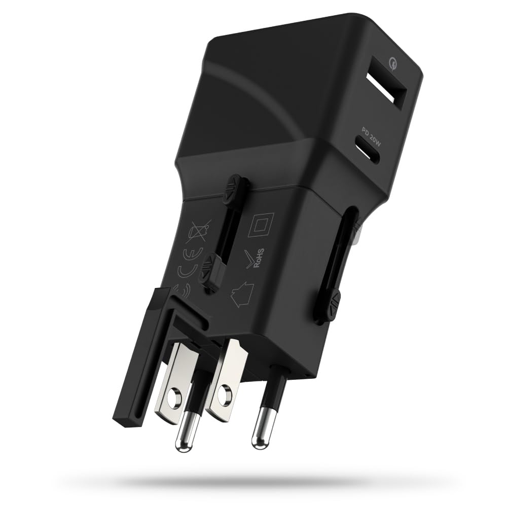 Rolling Square Pocket Travel Charger – Universal-Ladeadapter mit USB-C und USB-A Buchse, perfekt für